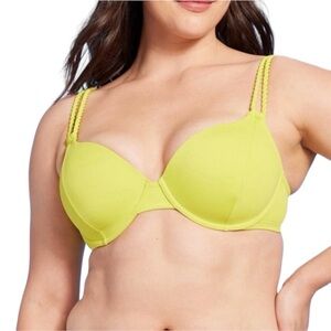 SHADE & SHORE - Women’s Lightly Lined Twist Strap Bikini Top Neon Yellow 34B